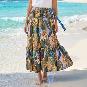 RACHEL ZOE Maxi Green Tropical Leaf Print Skirt Size Small NEW